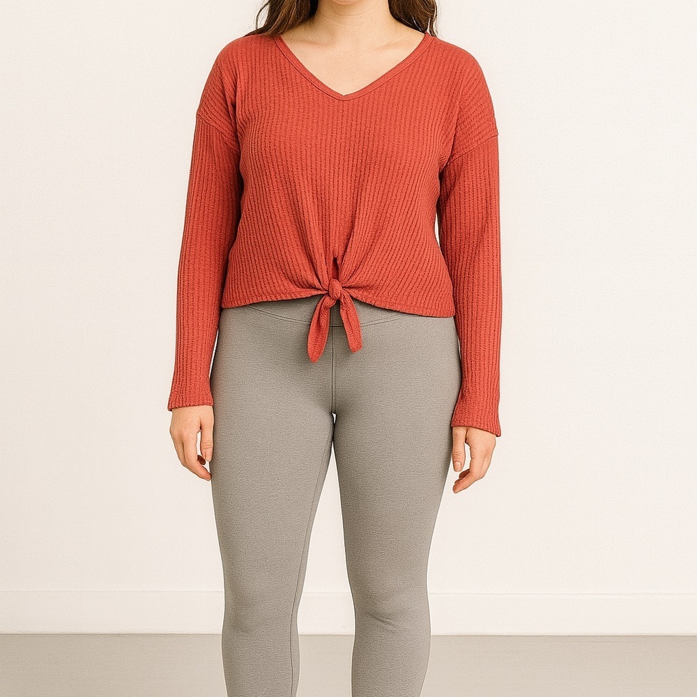 Paper Crane Orange Long Sleeve Tie Front Crop Top